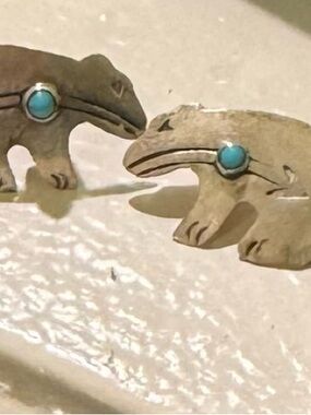 Navajo Spirit Bear Stud Earrings -  Sterling Silver and turquoise